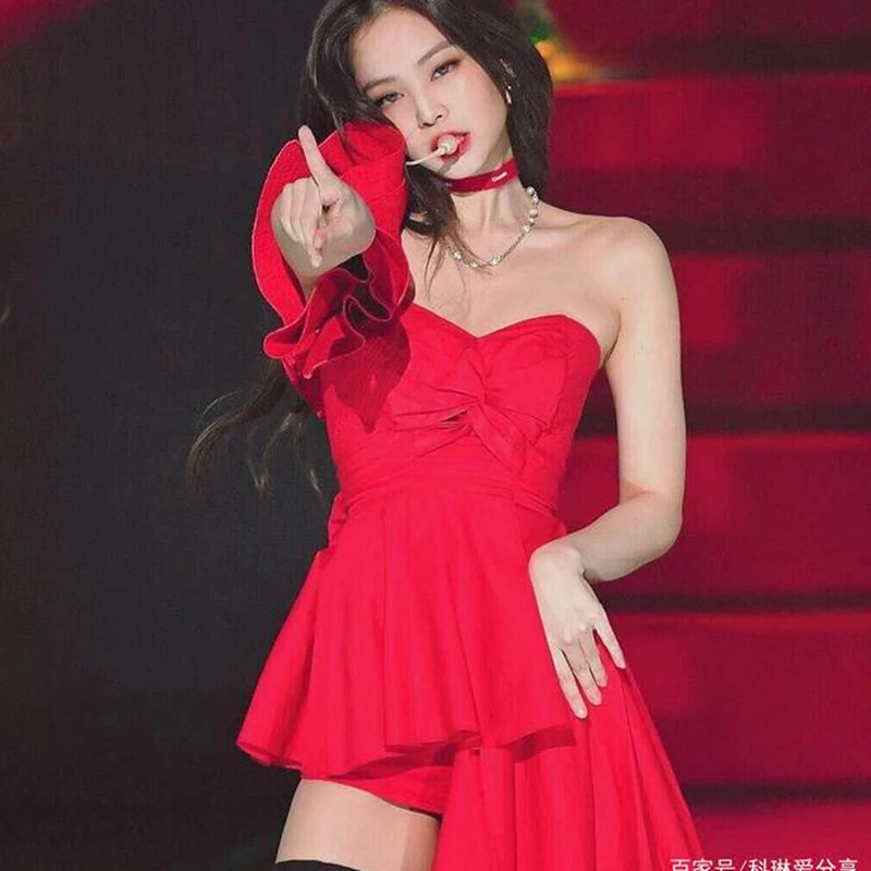 Jennie K-pop Red Stage Outfit para Mulheres, Concerto, Festival