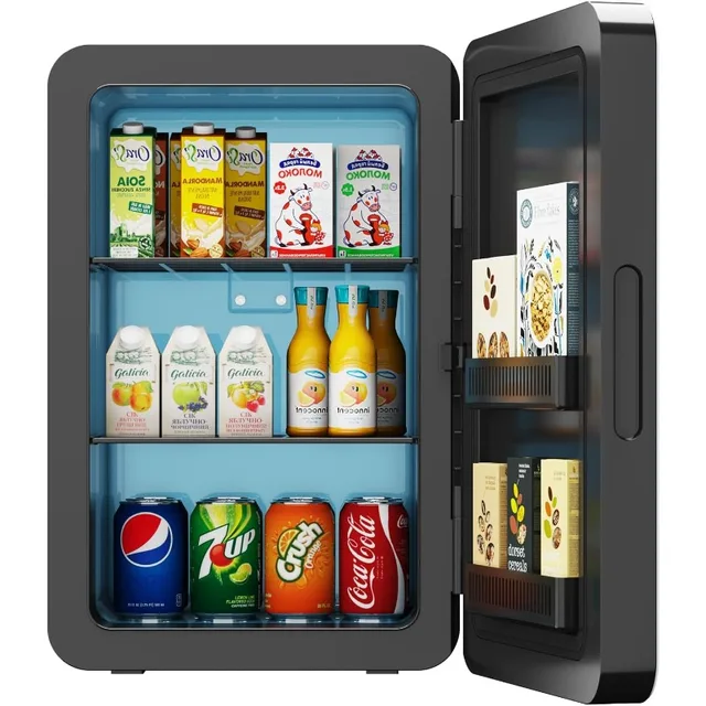 22L/30Cans Mini Fridge for Bedroom, 12v DC Portable Cooler & Warmer, Mini Refrigerator with Glass Front, for Car Office Desk 1