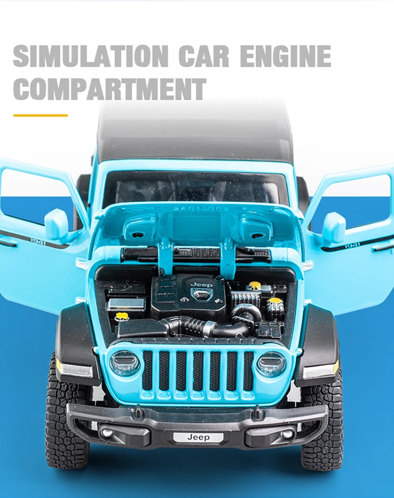 1:20 Jeeps Wrangler Rubicon Alloy Car Model Diecast & Toy Metal Refit Off-road Vehicles Car Model Simulation Childrens Toys Gift