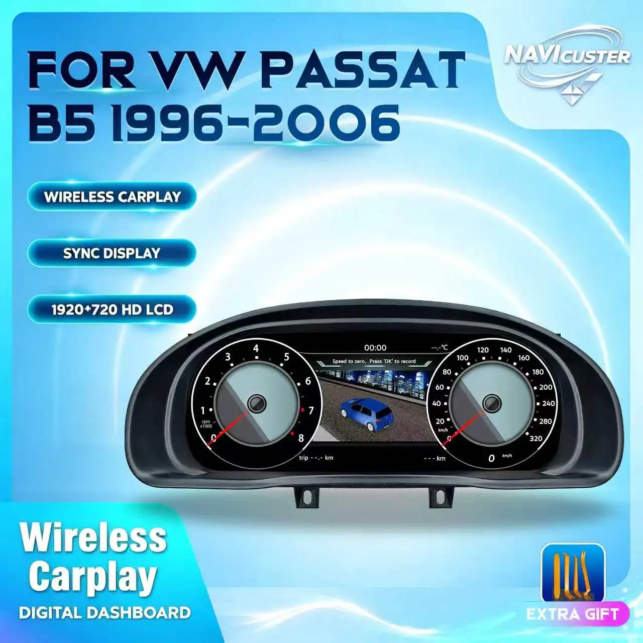 Panel de Instrumentos Navicluster de 10.25'' para Volkswagen Passat B5 Años 1996-2006, Panel Digital con Soporte para Carplay, HDMI, Velocímetro LCD, Cabina Virtual 1