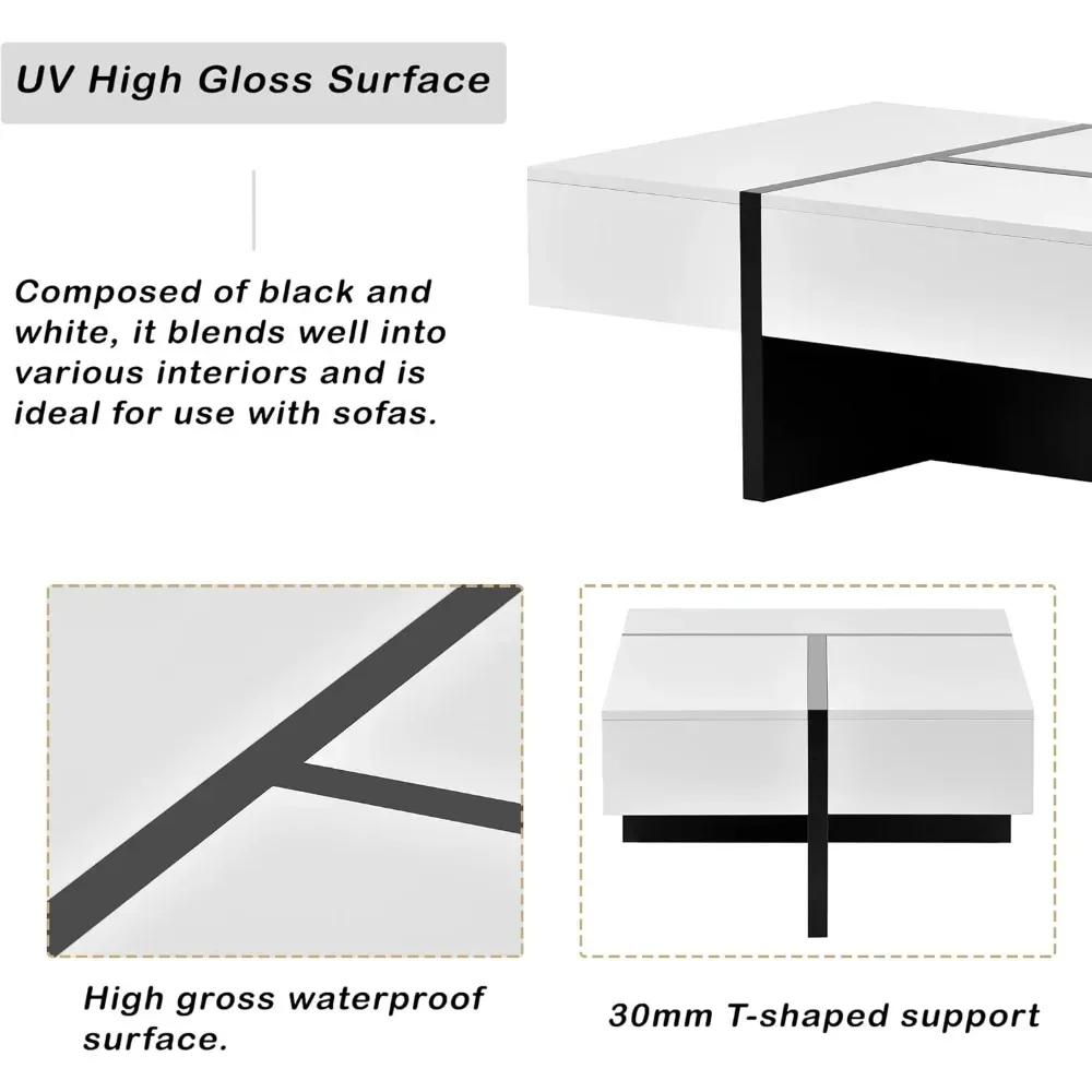 Coffee Table Knocbel Contemporary Rectangle  for Living Room,Sofa  Side Cocktail Tea Table with Storage Drawer and T-Shaped Base 5