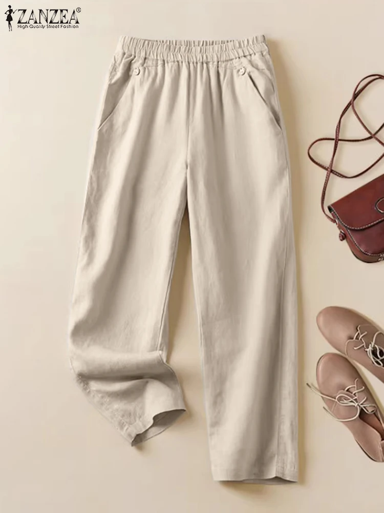 

Women High Waist Harem Pants Vintage Cotton Trousers ZANZEA Casual Loose Work Office Pantalon Palazzo Autumn Fashion Long Pant