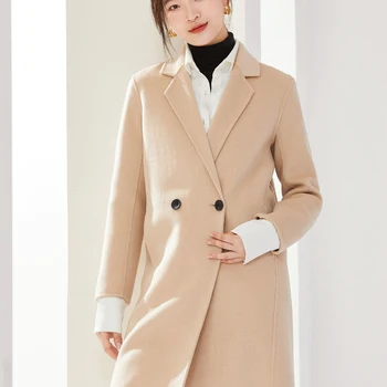 Autumn and Winter New Women's Woolen Cloth Jacket Best-Selling 100% Pure Wool Coat Single Button Pure Color Warm Keeping Top