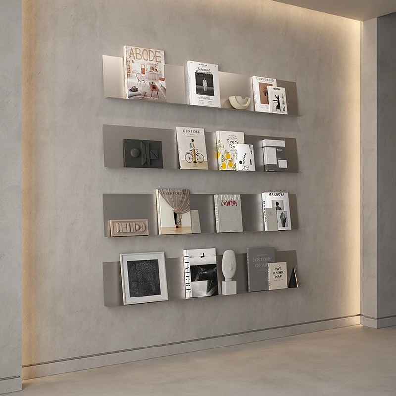 Italian Minimalist Stainless Steel Wall Storage Rack Display Bookshelf Wall Ornament Magazine Rack Office Furniture Etagere FYMR