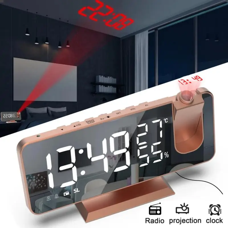 

Digital Projection Alarm Clock Electronic Alarm Clock with Projection FM Radio Time Projector Bedroom Bedside Mute Clock