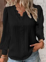 Women's White Blouses Lace Stitching V-neck Simple Chiffon Shirt Fall Long Sleeve Pullover Loose Top Elegant Street Blous Women - Image 2