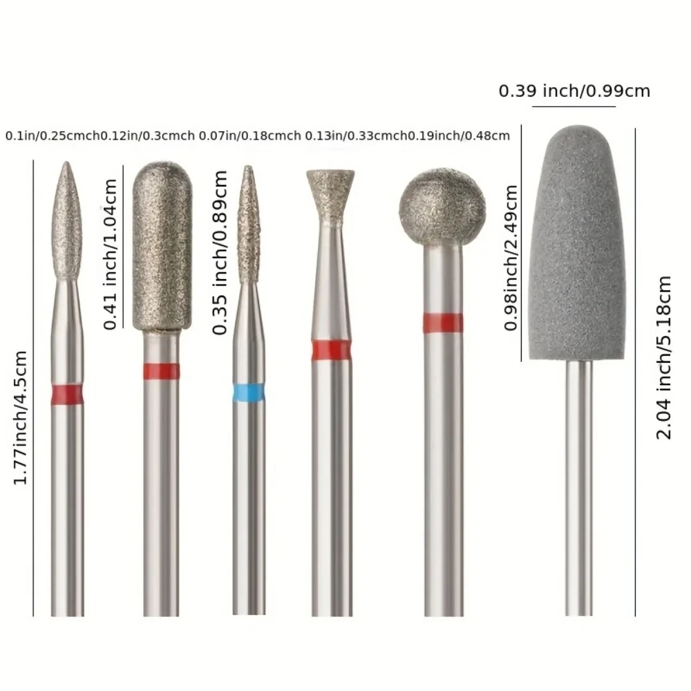 Diamond Sand Nail Files Drill Cuticle Polishing Bit Nail Grinding Head Electric Manicure Set Removing Acrylic Nails Gel 6pcs electric manicure set