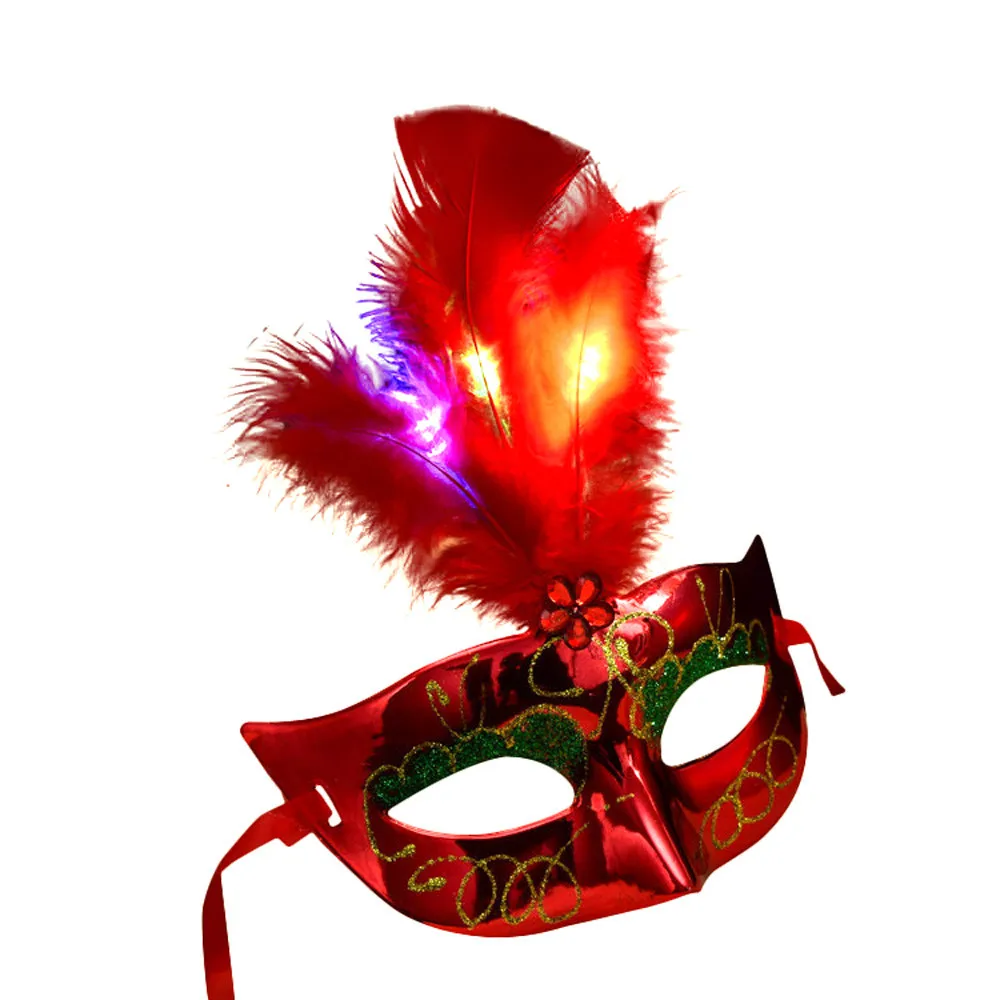 Women Venetian LED Mask Masquerade Fancy Dress Party Princess Feather Masks party masks masquerade mask lace masquerade mask