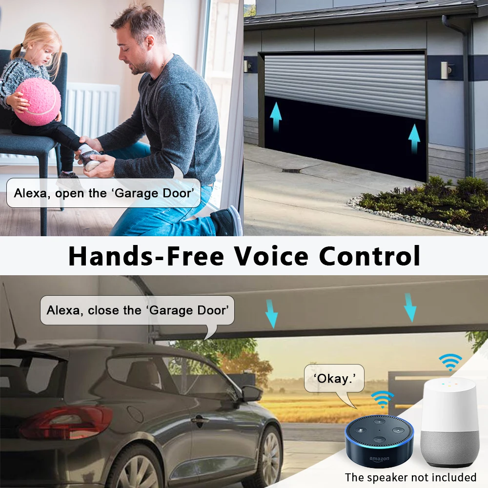 LoraTap Garage Door Wireless Sensor Opener Switch Controller Remote Control Tuya Smart Life Google Home Alexa Voice