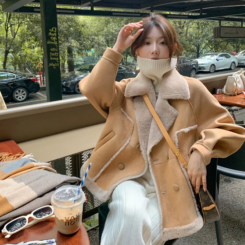 

Winter Women Faux Fur Suede Jackets Coat Thicken Warm Lambs Wool Teddy Coats Ladies Loose Oversized Outwear Tops Leisure Jacket