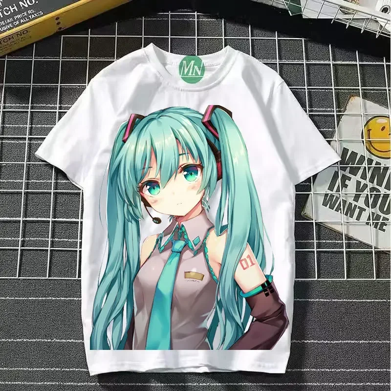 Hatsune Miku Co-Branded Cartoon Print Ladies' T-Shirt - 2D Animation Style