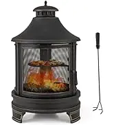 Giantex 2 in 1 Outdoor Fire Pit with Grill, 30 Inch Metal Chiminea, Wood Burning Fireplace with C...