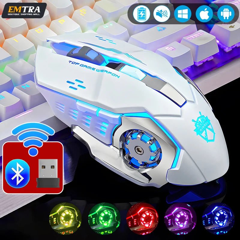 Mouse sem Fio Recarregável para Computador de Jogos Mouse Bluetooth Silencioso Usb Retroiluminação Mecânica de Esportes Eletrônicos pc Gamer