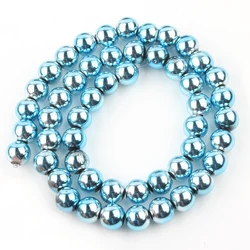 Rose Gold Hematite Round Beads for Jewelry Making and DIY Accessories (Light Blue)