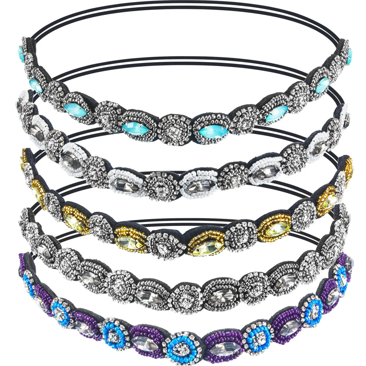 

Bohemian Elastic Hair Band Headwear Handmade Beaded Rhinestone Rice Bead Hair Band 1920s Thin Hair Band Bridal Hairwear