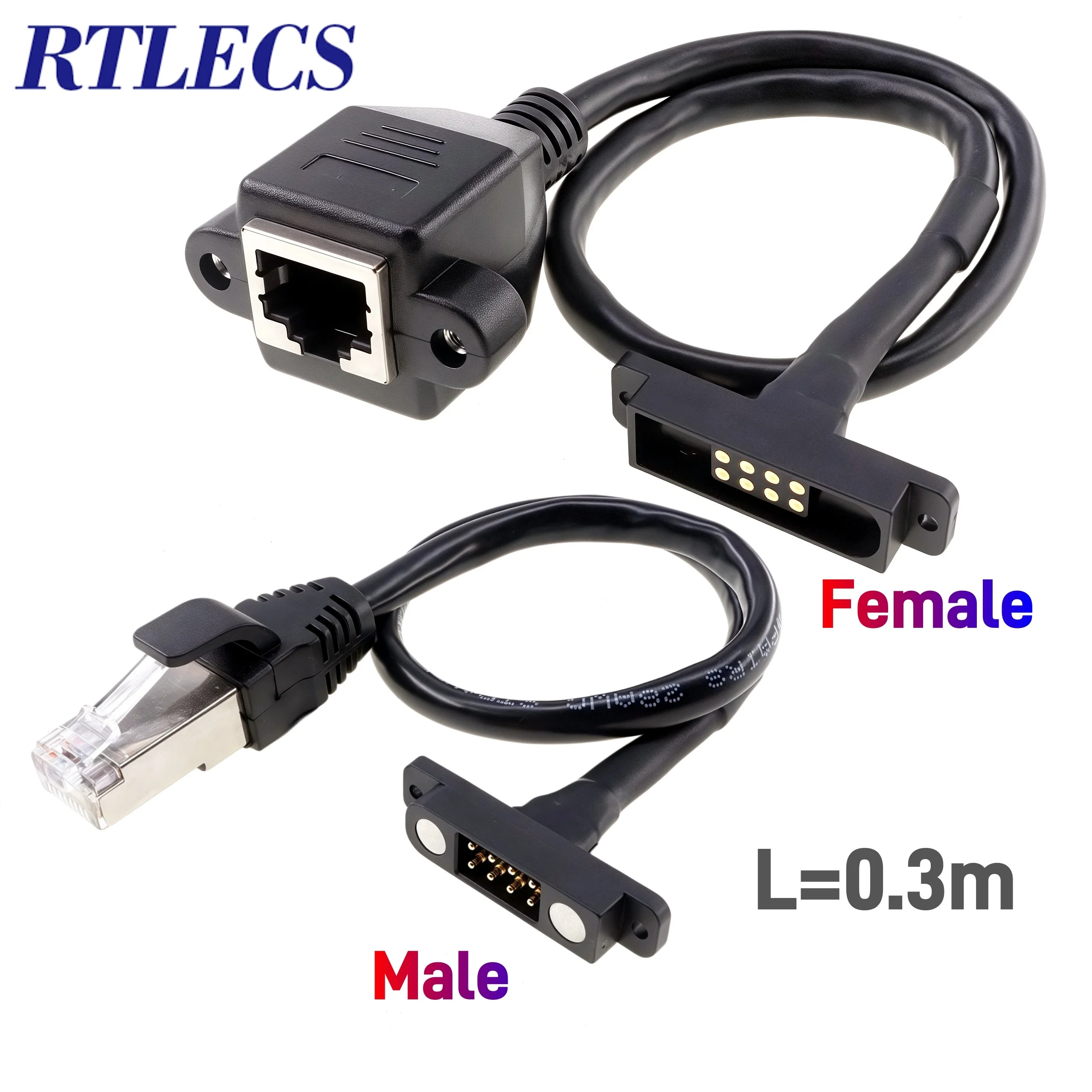 Magnetic Shielded Dual Row Pogo Pin Connector with Twisted-Pair RJ45 Cat5 Wires