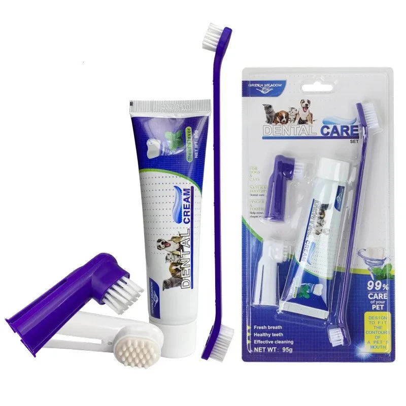 Pet Toothbrush Toothpaste Set Dog Cat Dental Oral Cleaner Puppy Kitten Gel Toothpaste Cleaning Tooth Set Pet Grooming pet toothbrush set