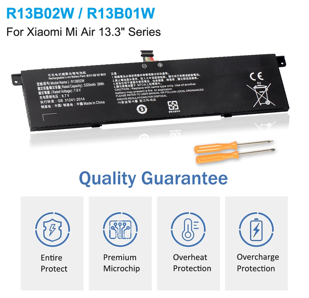 Etesbay R13b02w R13b01w 39wh Bateria do Portátil para Xiaomi mi Air 13.3 Série Tablet pc Notebook 7.6v 5320mah ru cn Stock - Imagem 6