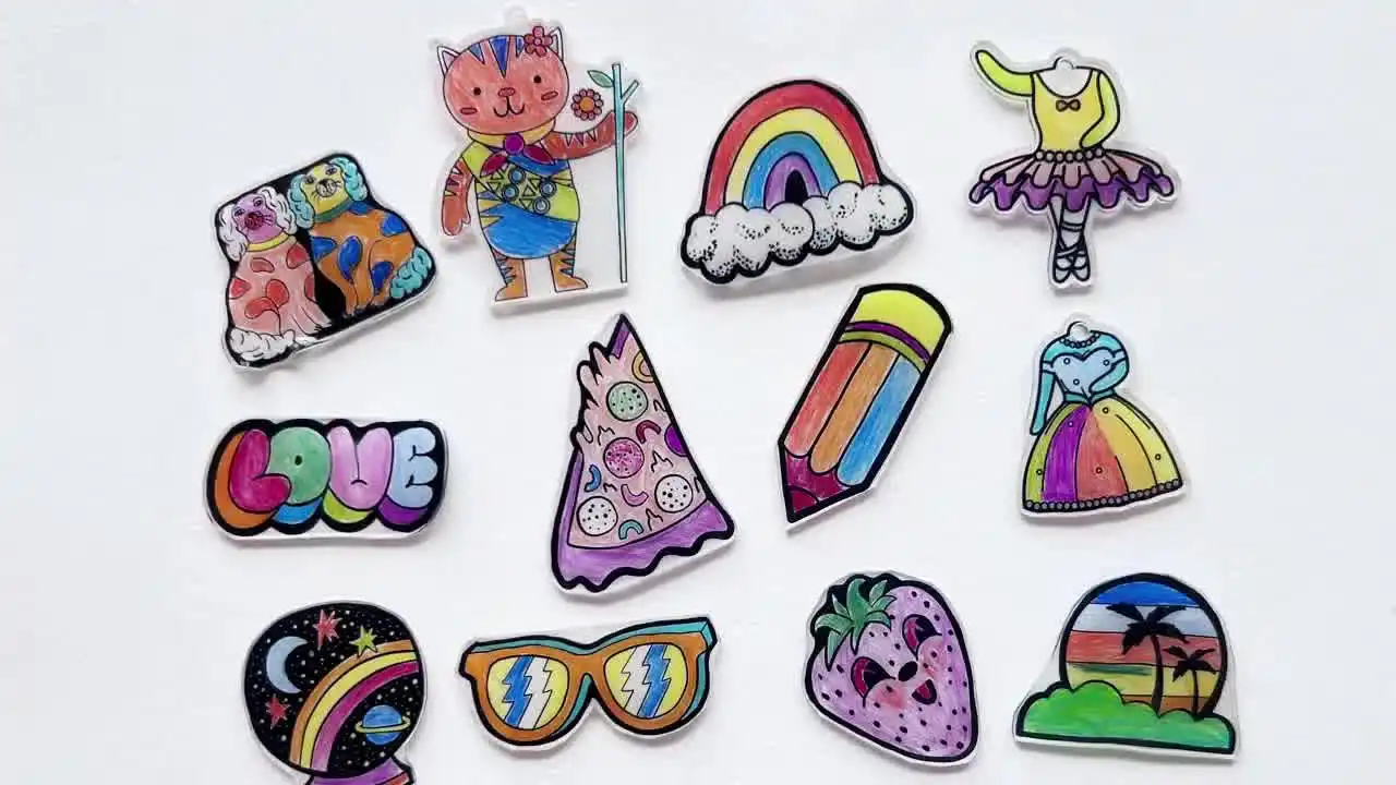 WECUTE Shrink Film Art Craft Kit - A4 Sheets With Keychains, Buckles & Tools For Kids DIY
