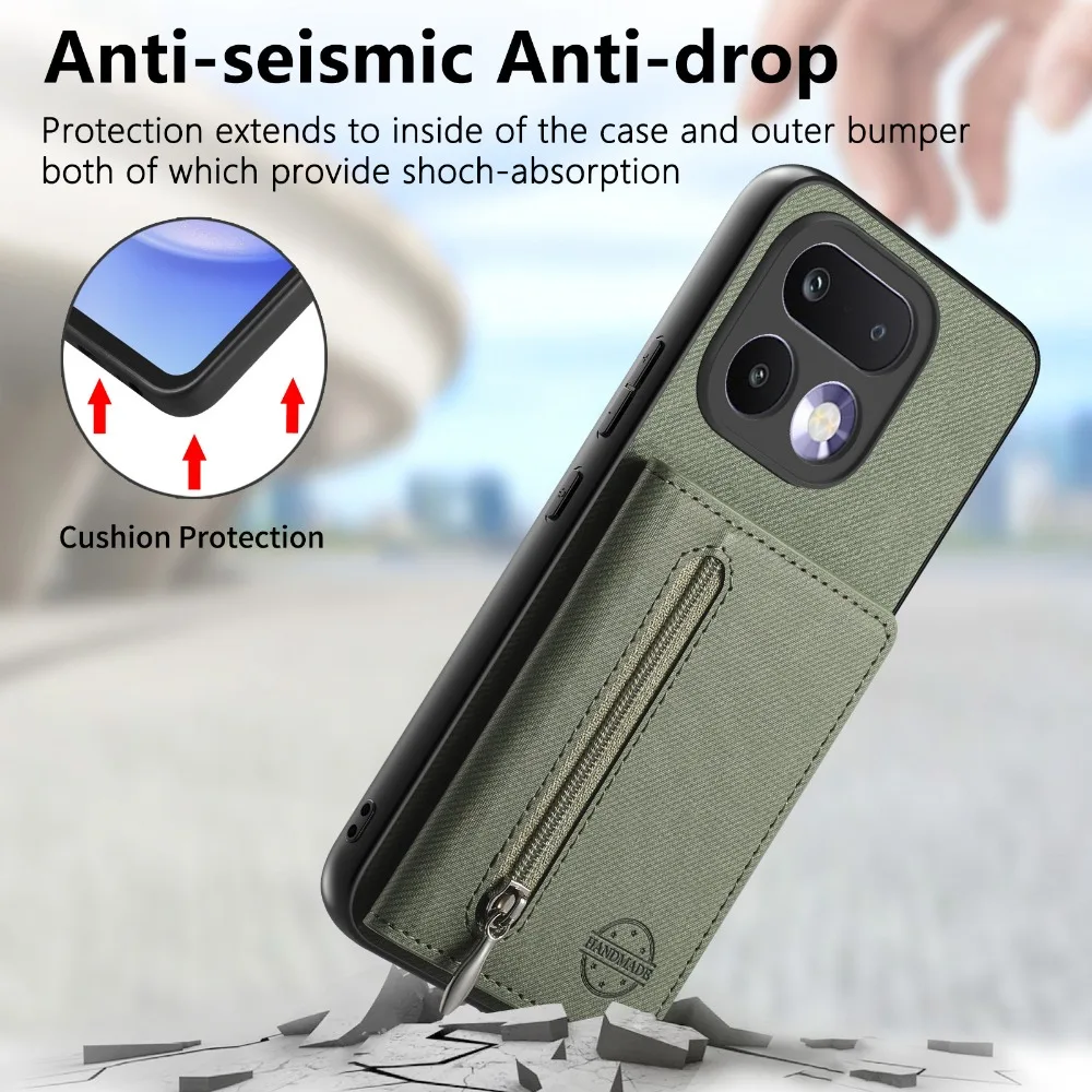 Zipper Leather RFID Protective Phone Card Cover with 360-Degree Bumper