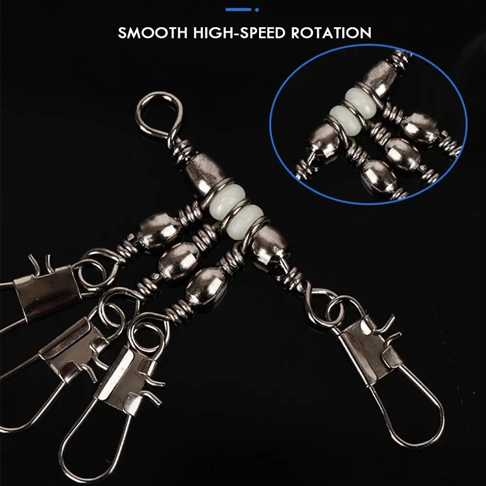 3-Way Fishing Snap Connector with Pin Solid Ring Stainless Steel Rolling Swivel Durable Bearing Barrel Heavy Duty Ball fishing line connectors fishing swivels fishing tools fishing accessories fishing tool fishing tackle