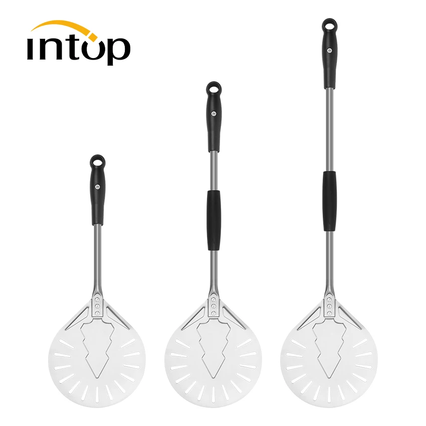 8inch Perforated Small Pizza Turning Peel Turner Stainless Steel Retractable handle Pizza Oven Accessories Pizza Peel