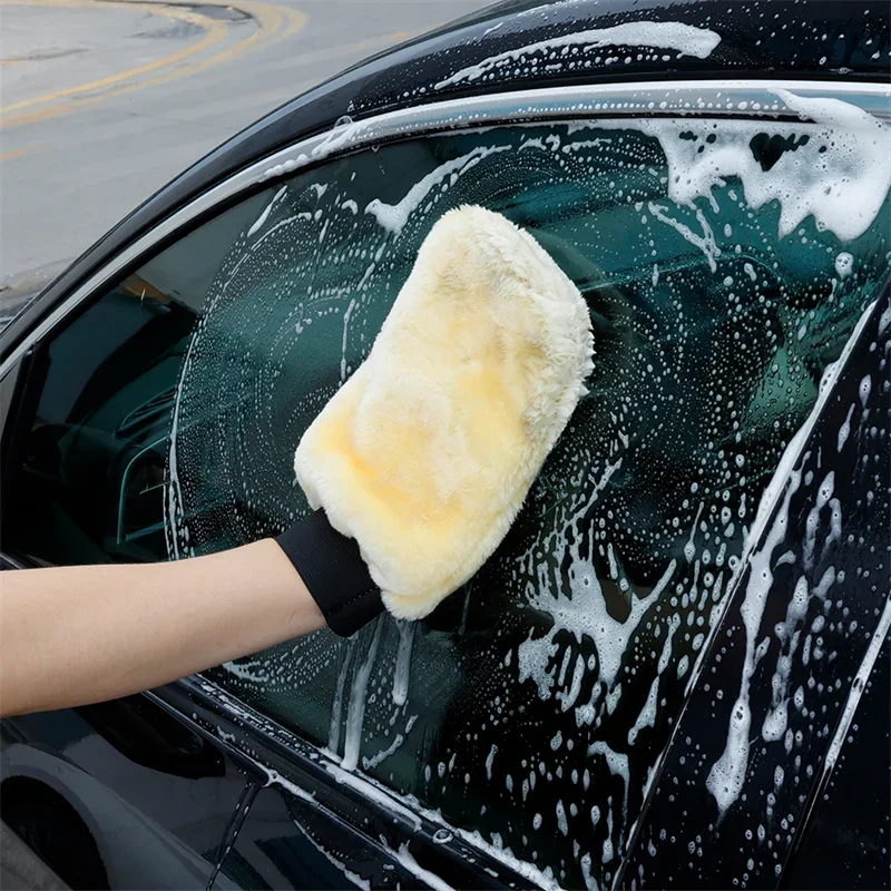 Car Cleaning Gloves 1/5pcs Soft Thickened Imitation Wool Plush Wiping Car Washing Mitt Double-faced Glove Supplies