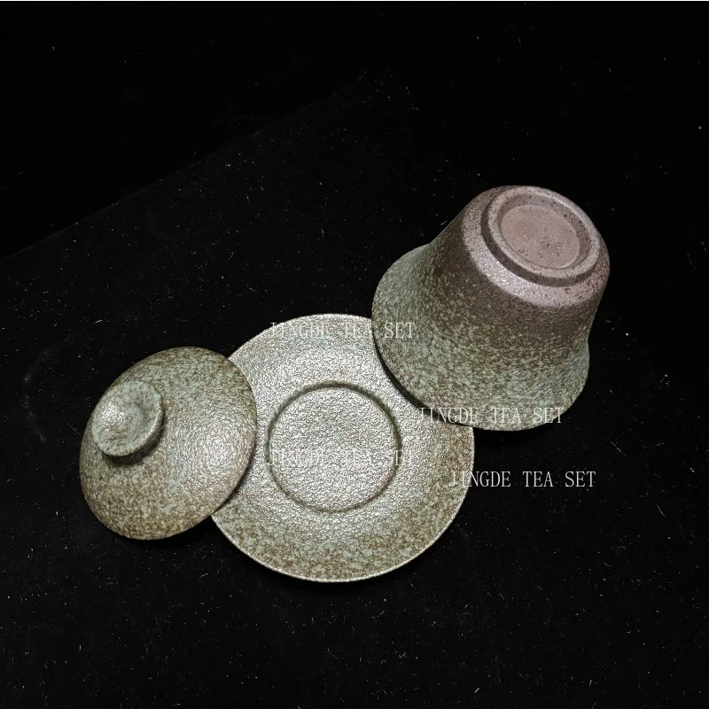 180ML Retro Coarse Pottery Three Gaiwan Household Kiln Change Ceramic Teacup Portable Beauty Tea Bowl Custom Traditional Tea Set