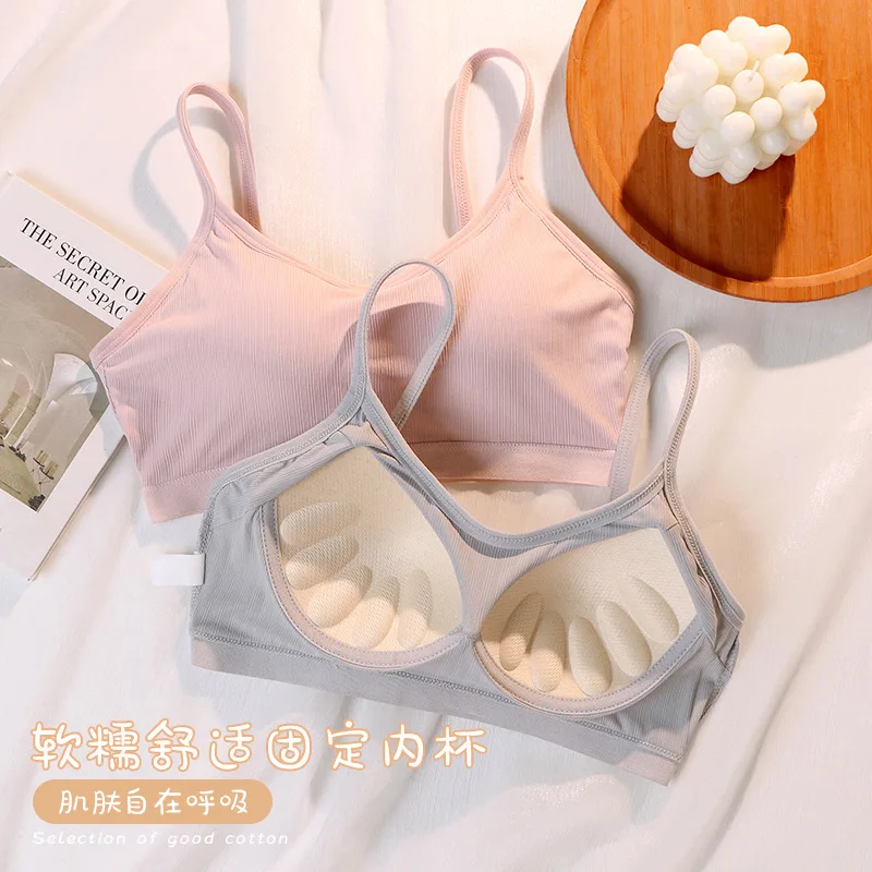

Girls Underwear Bra Ice Silk Fixed Cup Seamless Bralette Student Cute Tube Tops Women Sexy Push Up Brassiere Lingerie for Ladies