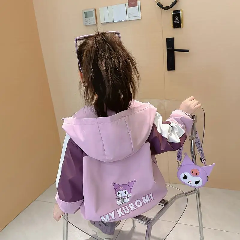 

Sanrio Children Hooded Jacket Kuromi Coat for Kids Girl Anime Figure Sportswear Long Sleeves Sweet Hot Cartoon New Style Fashion