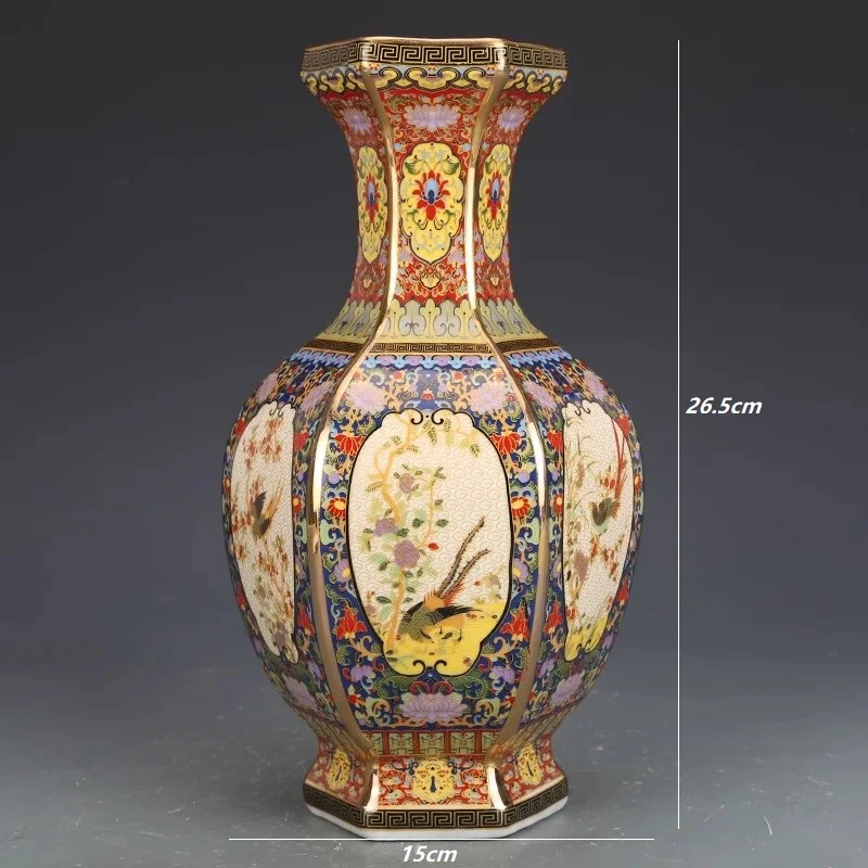 26.5cm/Jingdezhen Ceramic Hexagonal Vase Antique Enamel Porcelain Antique Antique Antique Entrance Vase 5