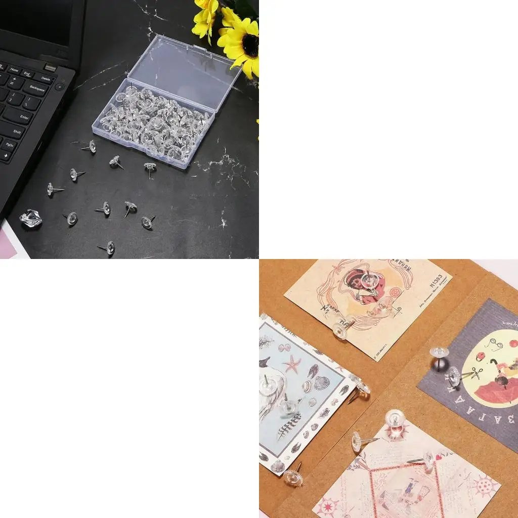 코르크 보드에 대 한 봉인 된 케이스에 대 한 100Pcs 투명 엄지 압정 홈 사진 벽 웨딩 파티에 대 한 설정 작은 라운드 압정