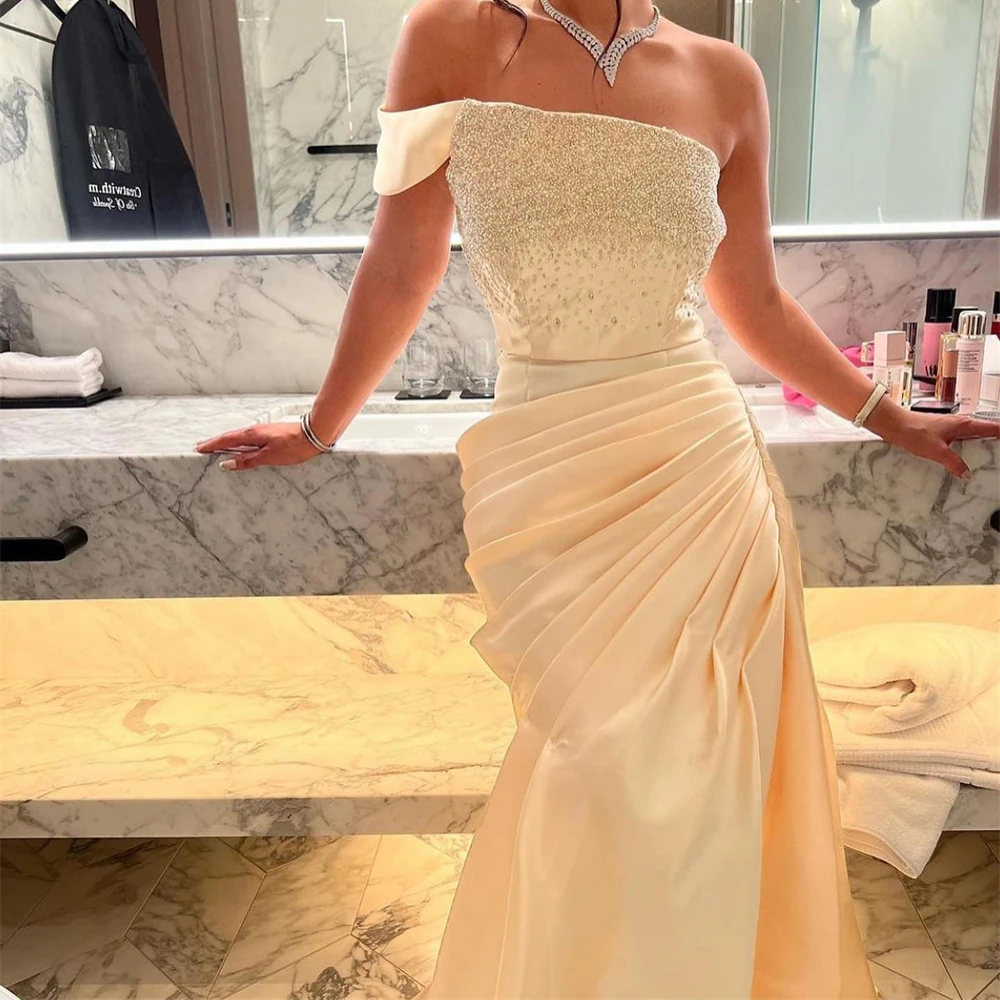 

Fashion Mermiad One Shoulder Beading Prom Dress Women Floor-length Evening Party Gown Formal Occasion Dresses فساتين السهرة