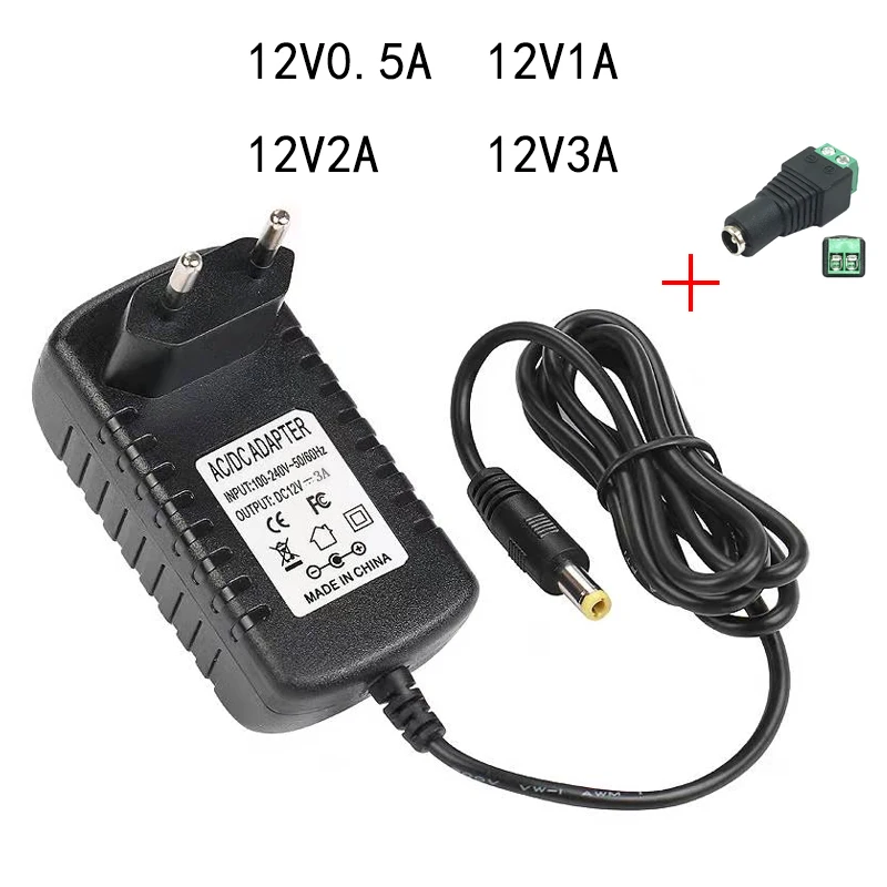 AC DC 12 Volt Power Supply Adapter 0.5A 1A 2A 3A 110V 220V to 12V 1A 2A 3A  Power Supply Adapter EU  US Plug For LED Stips