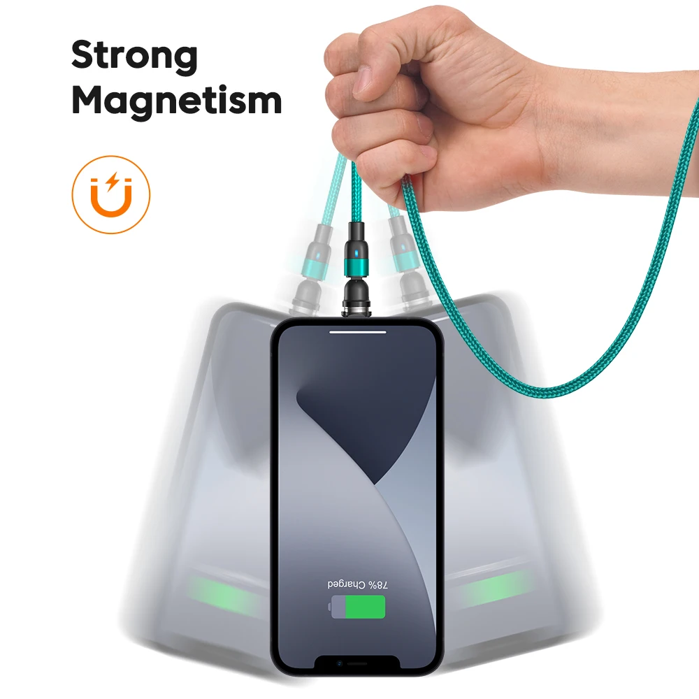 AUFU Magnetic 3M Charging Cable, 540° Rotating Magnetic Charger with Micro USB and Type C Connectors