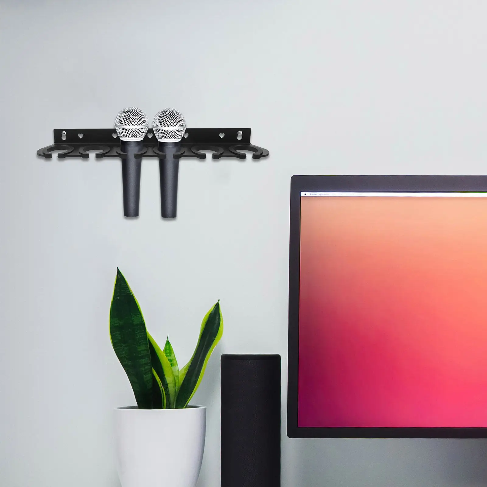 마이크 벽걸이 브래킷 6홀 안전 벽걸이형 마이크 홀더 스튜디오 홈 파티 유선 무선 마이크 정리 보관함