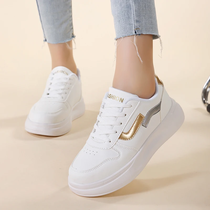 White Shoes for Women New Spring Version Lace-up Casual Shos Ladies Comfort Non-slip Flats Woman Sneakers Zapatillas
