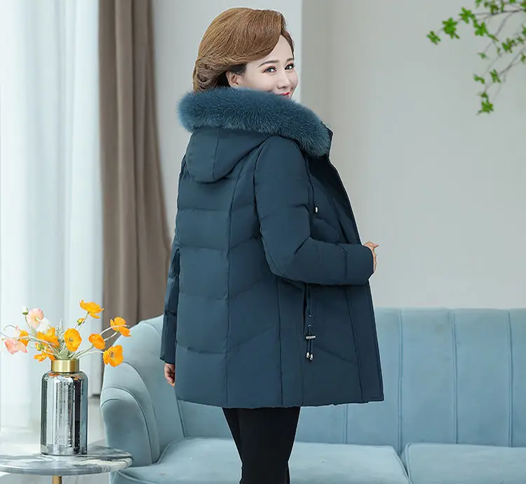 

Round Collar White Duck Down Jacket Women Autumn and Winter Hooded Warm Coat Lady Solid Female Windproof Parka T935