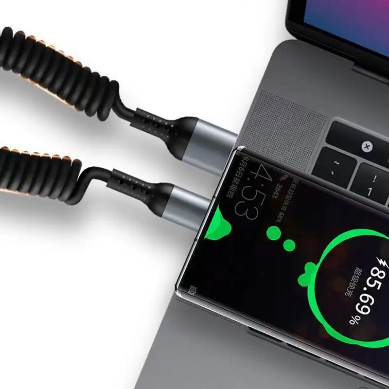 Retractable USB C Cable USB to USB C Cable USB Type C Cable USB C Cords USB C Data Cable Retractable USB Charger Coiled Cable - Image 3