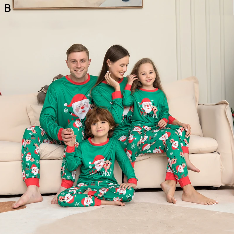 thumbnail image 1 of Conjuntos de pijamas navideños a juego para la familia, para mascotas, bebés, niños, madres, padres, perros, pijamas navideños, conjuntos para niños grandes, ajuste ceñido, Papá Noel, 1 of 5