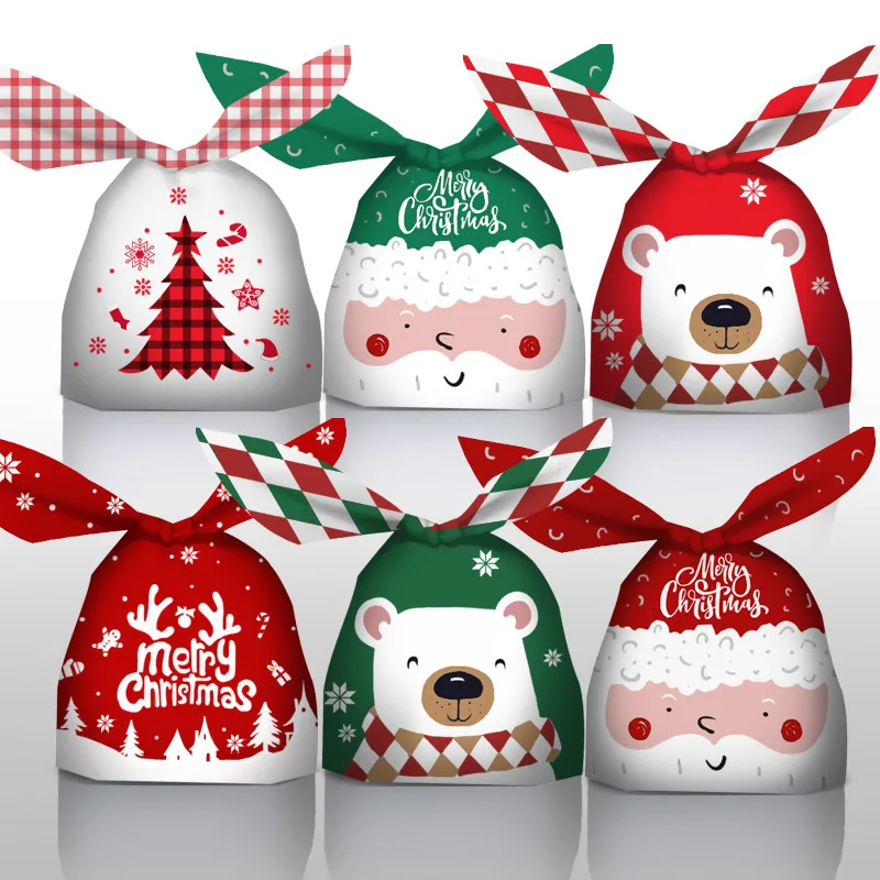 10pcs New Year 2023 Christmas Candy Dragee Gift Bag Xmas Tree Packing Plastic Bag Christmas Decoration for Home Navidad 2022