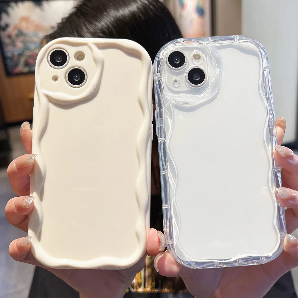 Wavy Phone For Samsung A54 A23 A14 A53 A34 5g A32 A52 A55 A35 Case Galaxy S23 S22 S24 Ultra S21 S20 FE Solid Color Cover_voghion.com