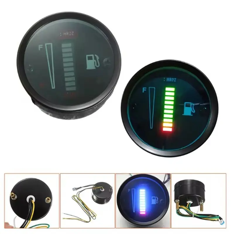 자동차 연료 레벨 미터 게이지 52mm 범용 24V 오토바이용 8 LED 조명 디스플레이