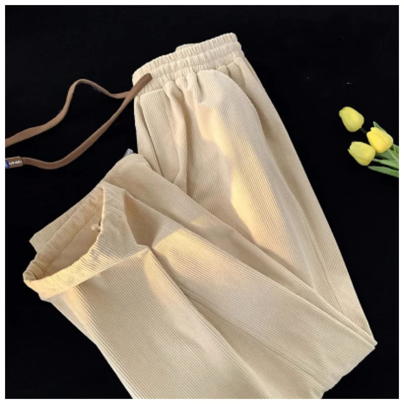 

Fashion Bottoms Apricot Korean Version Casual Pants Corduroy High Waist Wide Leg Pants Vintage Straight Bind Feet Trouser Ladies