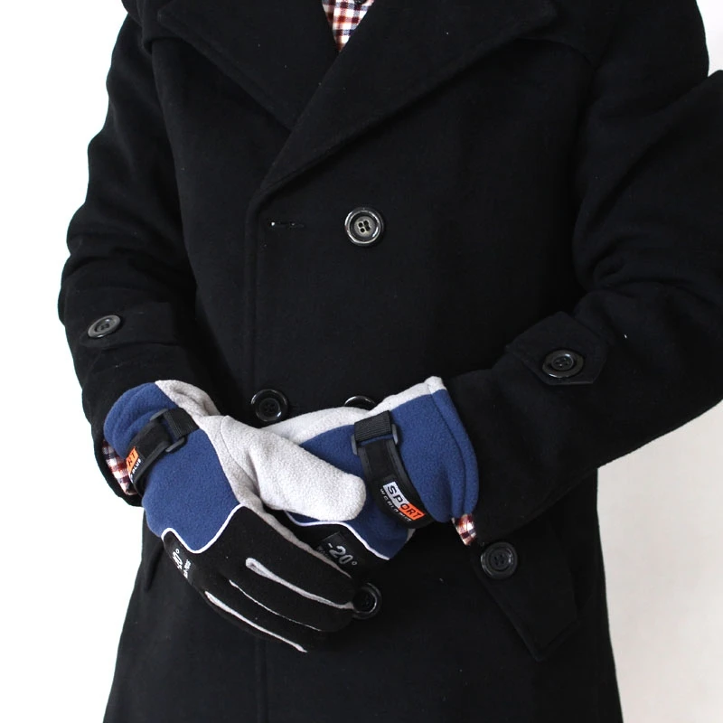 Cycling Gloves Warm Gloves Male Gloves -20℃ Winter Warm Fleece Gloves Men Thermal Cycling Snow Thick Gloves Polar Fleece Mittens For Male Snow Sports Windproof
