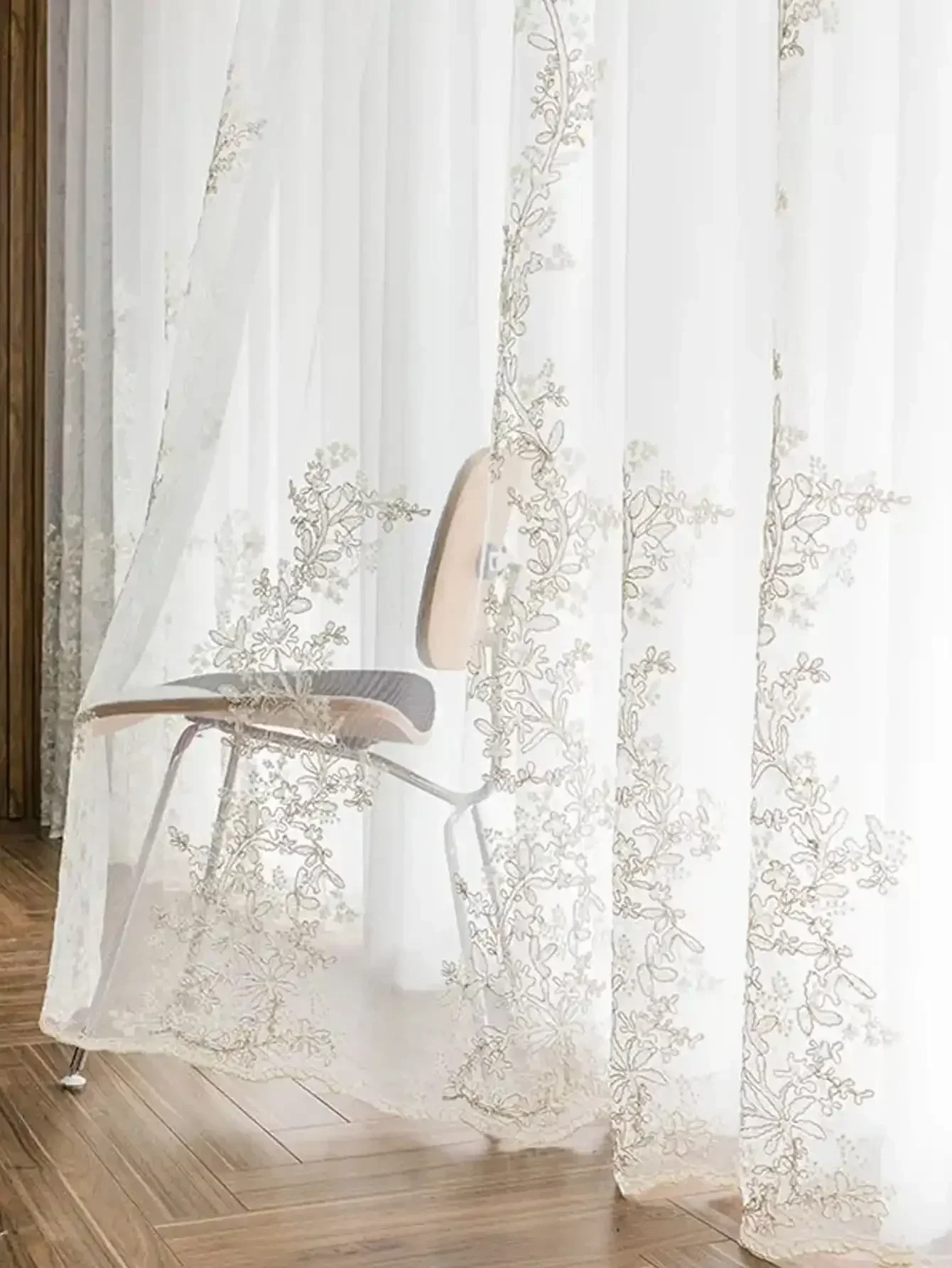Embroidered Beautiful Princess Gauze Curtain 1PC Curtains for Living Room  Curtains for Bedroom 3