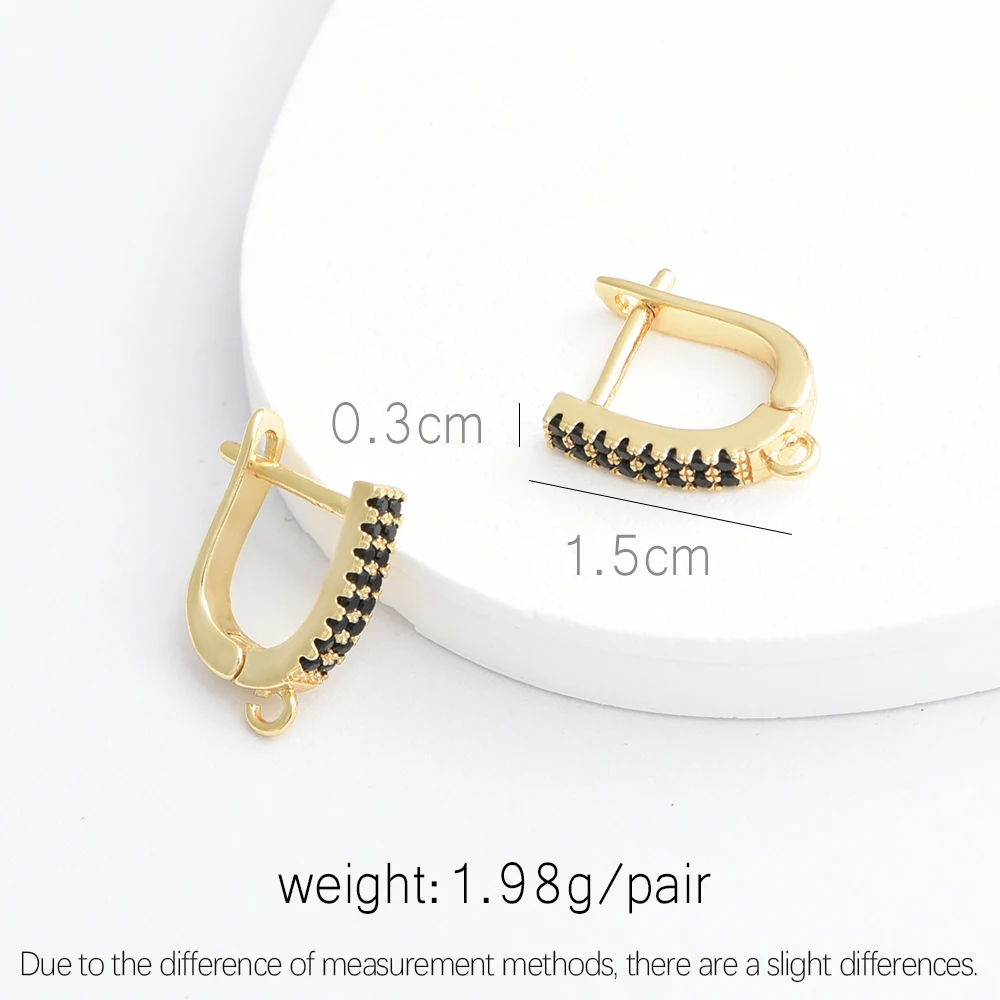 1 Paar 18 Karat vergoldet mit schwarzen Zirkon-Ohrhaken, Ohrring-Haken, Verschlüsse für DIY-Frauen, Ohrring-Herstellungszubehör, Großhandel – Detail 11