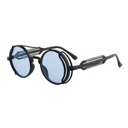 Vintage Steampunk Round Frame UV400 Sunglasses with Colored Lenses (02)