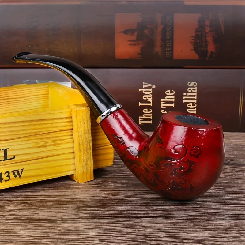 Solid Wood Resin Tobacco Pipe Herb Grinder Smoking Accessories Tobacco Pipe Tobacco Smoking Accessories Herb Smoking Pipe Smoking Pipe Tobacco Grinder Red Black Pattern Carving Smoke Pipe Elbow Roll Filter Cigarette Holder Herb Grinder Smoking Tools