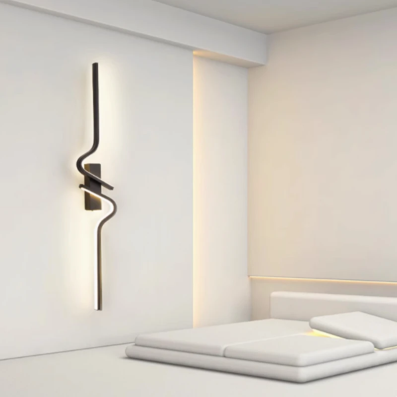 Modern LED 60/80/100cm Wall Lamp Black Aluminium Lights For Entrance Hallway Corridor Bedside Decorative Illumination Fixtures